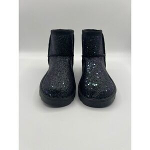 Fashion Kids Black Glitter Faux Fur Lined Ankle Boots Size 36 Sparkly Winter